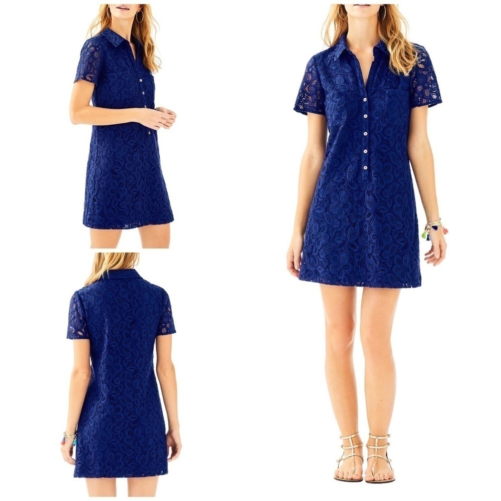 Lilly Pulitzer Navy Blue Lace Shirt Classic Nelle Dress 6​​​​​​​